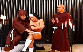 Small tits nun banged in threesome