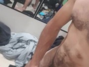 Fit stud quietly wanks and squirts Thick cum all over mattress