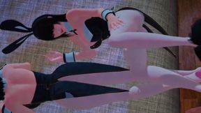 Hentai Bunnies Give Footjob in Threesome
