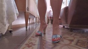 *** custom video *** Walking back and forth in high heel blue straps mules (MP4) 1080 Full HD