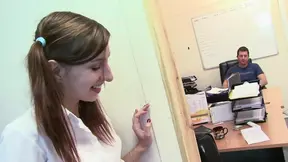 Teacher-student fantasy: Brunette chick fucks her teacher