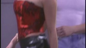 Buff guy jizzes on brunettes nice tits after fucking her in locker room