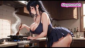Step mommy teaches dirty talk while fingering in bed