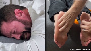 Tattooed hunk Joey cannot escape getting his size 12 feet tickled