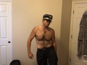 Horny Pilot With Hat Does Strip Tease