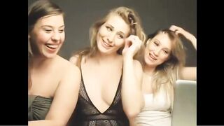 Blonde and brunette teen share a big dick in a hot tranny-led threesome