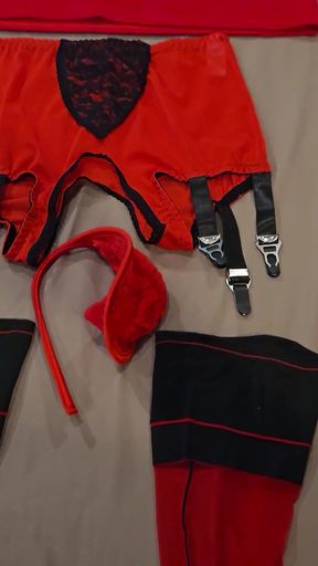 Sissy Kanisa at a Vintage Countryside Resort Part 1: Getting Dressed in Red Stockings &amp; Garter Belt