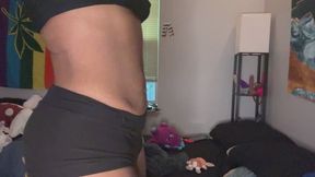 eating fast food, showing off belly before and after and burping