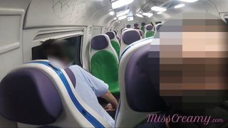 Public pussy flash on the train. Sexy girl touches her pussy