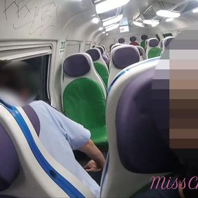 Public pussy flash on the train. Sexy girl touches her pussy