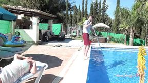 Rich cougar milf fucks pool boy, big natural tits