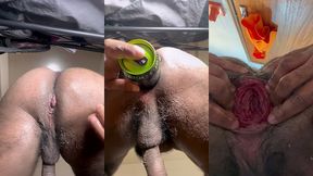 fodi meu cu com uma lata de monster ate me mijar de prazer e estiquei meu botao rosa ao limite