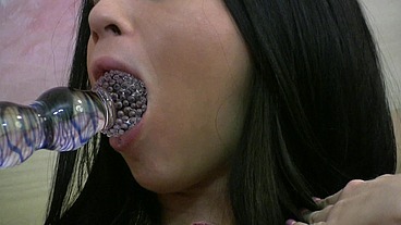 Purefilmstv - Perfect brunette rips off her stockings and uses giant dildo that lights up to orgasm