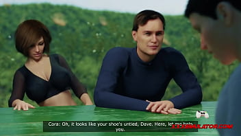 Realistic 3D game: Horny MILF sucks stepson's big cock under the picnic table while husband watches