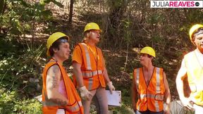 A hot gangbang results in slut eating lots of cum