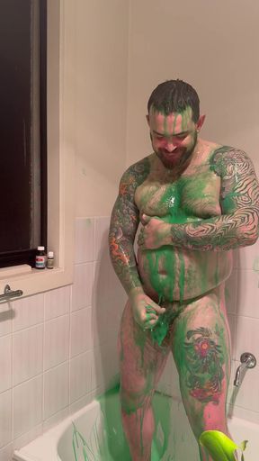 Chubby Bear Covers Himself in Slime and Jerks off