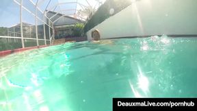 Deauxma, the busty MILF, wets her big tits in a pornstar pool