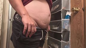 Big BBW Bloated Belly Trying to Squeeze a Fart Out - Just Ate a Large Meal Look Really Fat and Bloated and Huge