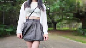 Big boobs mini skirt squirting while walking park anal exposed outdoors