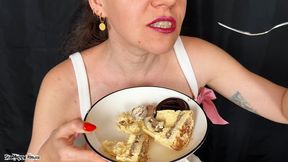 Red Lipstick Mouth Fetish Dessert Eating Close Up