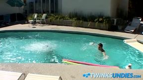 Zack Randall gives athletic Mike Roberts handjob by the pool