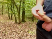 Four big cumshots on a row on a path in a beautiful forest