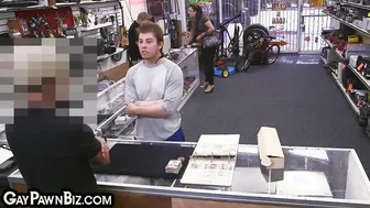 Muscled hunk gets anal fucked in office threesome