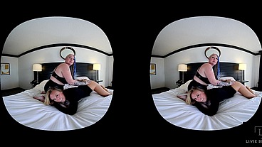 STRAP ON DOMME TURNED BULL RAILS HORNY HOTWIFE IN FRONT OF HUSBAND