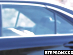 Bearded stepdad bare fucks cute stepson in backseat