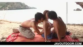 Busty Beauty Seduced by Two Hot Studs on Sandy Beach - Steamy Threesome Action