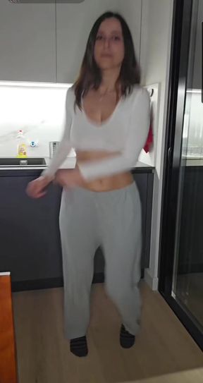 Greek beauty shows off bouncing tits in see-through clothes