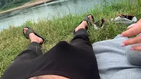 Hot babe sucks big cock on the beach in front of strangers