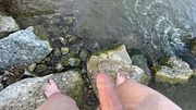 Teen Boy pissing in the water Public