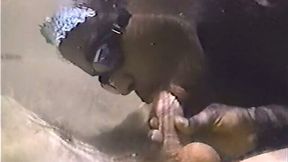 Cock hungry mulatto babe sucked a large cock in bathroom
