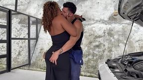 Perfect tits ebony MILF fucks a big cock &mdash;  Latina Carla Morelli asks her mechanic to squeeze her wet pussy!