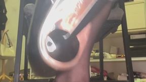 The goddess wore black silk high heels and used a stern tone to make the loser sperm.