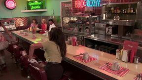 gemma massey, isis love and krissy lynn get down in a diner with group sex