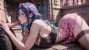 Big Boobs Blue Kouhai Cums Screaming Riding Balcony Sunset Glow