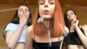 three young mistresses humiliate you - group pov femdom spitting and butt drops