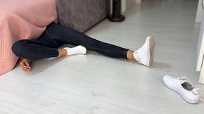 Blanket Monster catching sexy girl, stuck girl, white socks play, dirty socks, sneakers shoeplay