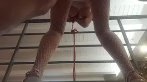 Bound and fucked MILF takes deepthroat blowjob and rough fucking in fishnet and high heels