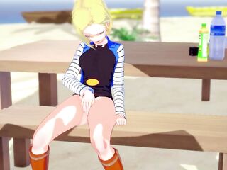 Android eighteen takes advantage of the town alone to touch itself