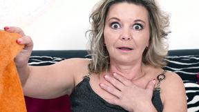 ”Blonde mature lady sucking off a young stud”