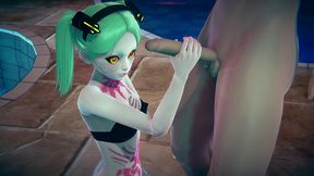 rebecca standing handjob - cyberpunk edgerunners hentai parody