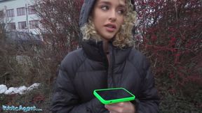 Curly haired petite Spanish babe doggystyle sex in hallway