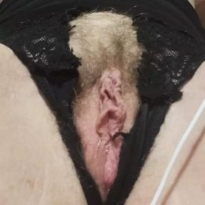 Just a slut with her little tit, bug nipples and hairy wet cunt