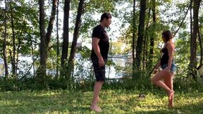 Strip Ballbusting and Blowjob Outdoors with Katie Katt - MP4 (SD)