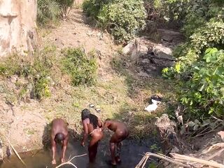 two strangers taking turns to screw this teenage village angel in the river