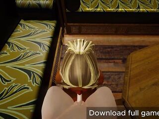 Hawt ebony golden-haired woman with large boobs and large butt sucks a white weenie on her knees - (U can upload full game in bio)