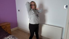 Sexy mom strips off in Black Knickers and White bra